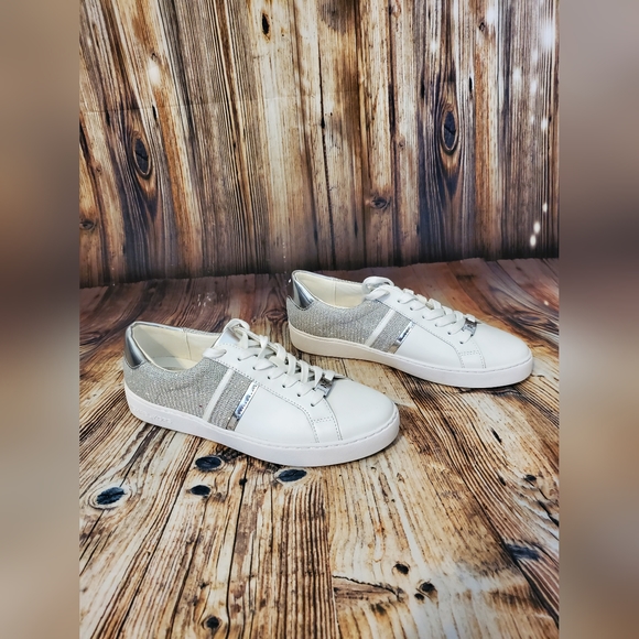 Michael Kors Irving Glitter Chain-Mesh and Leather Sneaker - Picture 1 of 13